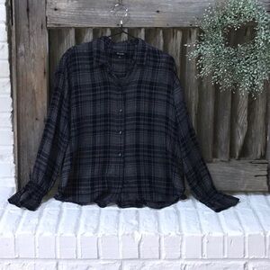 Madewell Westward Bell Sleeve Plaid Shirt Navy/Cream